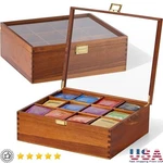 Acacia Wood Tea Bag Organizer 12 Compartments Glass Lid Kitchen Counter Storage. Fixed Price $56.22.