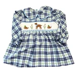 Stichy Fish Smocked Dog/duck Plaid Top Size 24MO. Fixed Price $18.00.