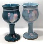 Set Of 2 Studio Art Stoneware Pottery Wine Goblets Teal And Light Blue Glaze. Fixed Price $19.50.