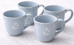 Pfaltzgraff Bouquet Blue Coffee Mug Set 4 Scalloped Usa Stoneware. Fixed Price $11.99.