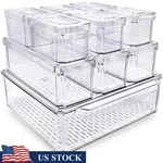 Stackable Fridge Organizer Bins W/ Lids Moisture Control Fruits Veggies 10 Pack. Fixed Price $37.92.
