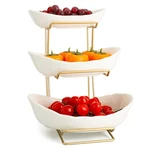 Meiglqea 3 Tier White Gold Fruit Bowl Tray With Metal Stand, Triple Layer. Fixed Price $66.01.