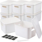 8 Pcs White Plastic Storage Bins With Lids Organizing Container Handle S.... Fixed Price $61.59.