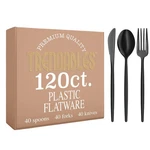 Trendables Black Plastic Forks And Spoons Disposable Silverware Set 120 Pack .... Fixed Price $50.22.