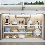 Fliqor Under Sink Organizer 2 Tier Expandable Heavy Duty Metal Shelf With 5 R.... Fixed Price $49.26.