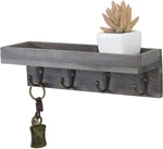 Mygift Vintage Grey Wood Wall Mounted Entryway Shelf With 4 Antique Metal Hooks. Fixed Price $19.99.