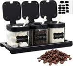 Coffee Canister Set Glass Jars With Spoons Labels Bar Storage. Fixed Price $34.95.