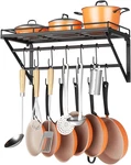 23 Inch Wall Mounted Pot Rack Storage Shelf With Tier Hanging Rails 12 Hooks. Fixed Price $65.77.