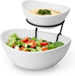 2 Tier Chip Dip Serving Set With Metal Stand,ceramic Appetizer Bowls For Par. Fixed Price $80.46.