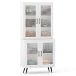 Kitchen Pantry Cabinet With Translucent Fluted Doors & Adjustable Shelf. Fixed Price $129.99.