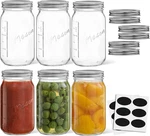 32 Oz Mason With Lids, Labels And Measures! 6-PACK Wide Mouth Jars, G. Fixed Price $38.14.