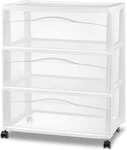 Sterilite Wide 3-DRAWER Cart, Plastic Storage Organizer Drawers With Wheels, Whi. Fixed Price $79.35.