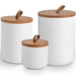 White Ceramic Canister Set With Wooden Lid, 3-PIECE Airtight Food Storage Jar.. Fixed Price $47.19.