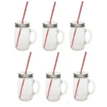 Sunshine Mason Co. Glass Jar Drinking Mug Set With Handle, Silver Lids. Fixed Price $24.64.