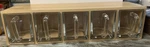 Vintage Ikea Forhoja Wood Shelf Cabinet 5 Glass Handled Scoops Storage Bins. Fixed Price $395.00.