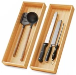 Long Bamboo Kitchen Drawer Organizer Boxes 17" 6" Stackable Wood Silve. Fixed Price $42.52.