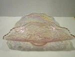 Imperial Glass Pink Iridescent Curved Banana Holder, Floral Design. Fixed Price $18.99.