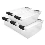 Homz 5-PACK Latching Lid, Clear Plastic Storage Organizer Bins, 7.5 Quart, Gray. Fixed Price $51.93.