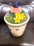 Portmeirion Botanic Garden Cookie Jar W/ Lid 11 In Tall Butterflies Canister. Fixed Price $37.00.