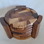 Lot 6 Lipper International Coasters Set W/holder Wooden Thailand 4 1/2". Fixed Price $8.99.