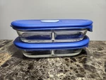 Vintage Pyrex 2 Cup Glass Divided Dish Blue Vented Lid Oval Oblong. Fixed Price $31.00.