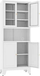 69" Metal Pantry Storage Cabinet With Glass Doors For Kitchen, Office. Fixed Price $149.99.