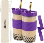 Reusable Glass Mason Jars Cups With Lids And Straws Silicone Sleeves, Pack 24O. Fixed Price $27.01.