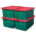 Homz Durable 27 Gallon Heavy Duty Holiday Storage Tote, Green/red, (4 Pack). Fixed Price $155.98.