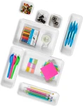 8 Piece Interlocking Bin Pack, Modular Drawer & Desktop Organizer For Office Sup. Fixed Price $23.84.