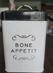 Amici Sparky Bone Appetit Metal Storage Canister, 36 Oz, Black Push Top Lid. Fixed Price $8.99.