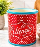 Pioneer Woman Flea Market Red Polka Dot Stoneware Utensil Crock Holder New!. Fixed Price $26.09.