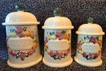 Vintage Kitchen Cannisters Set Of 3 Los Angeles Pottery Large Ceramic Containers. Fixed Price $35.00.