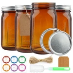 4 Pack Mason Jars 32 Oz Amber Wide Mouth Canning With Airtight Lids Glass. Fixed Price $30.51.