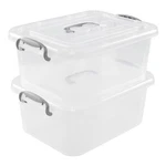 Clear Storage Boxes With Lids, 8 Liter Bins Set Of 2. Fixed Price $31.75.