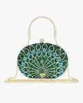 Peacock Green Beaded Sequin Evening Clutch Handbag Long Gold Chain & Handle. Fixed Price $36.99.