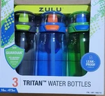 Zulu Tritan Water Bottles 3-PACK Gray, Black, Green 16 Oz Each.. Fixed Price $26.99.