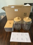 Landneoo Glass Jars Dryer Sheet Holder Bamboo Lids Dispenser Set Labels Half Ga. Fixed Price $32.00.