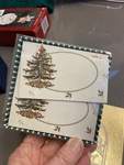 Vintage Box Of 10 Spode Christmas Tree Sequin Ornaments Folded Place Cards Nos. Fixed Price $11.00.