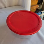 Pyrex 7402-PC 6 Cup Round Glass Food Storage Container With Red Lid 1.5 Qt. Fixed Price $14.00.