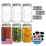 Joyjolt 32 Oz Mason Jars Lids Labels And Measures 6-PACK Wide Mouth. Fixed Price $32.90.