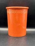 Vintage Chantal Stoneware Utensil Crock Terracotta Orange Celtic Scroll. Fixed Price $25.00.