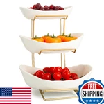 Meiglqea 3 Tier White Gold Fruit Bowl Tray With Metal Stand, Triple Layer. Fixed Price $86.09.