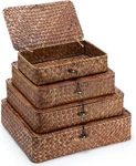 Set Of 4 Seagrass Basket With Lid Wicker Storage Decorative Boxes. Fixed Price $60.99.