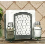 Chicken Wire Napkin Holder With Mini Mason Jar Salt & Pepper Shakers Farmhouse. Fixed Price $38.99.