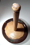 Studio Pottery Stoneware And Wood Paper Towel Holder Signed By Artist. Fixed Price $35.00.