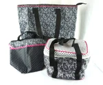Pampered Chef Paisley Black White Pink Cooler Lunch Zippered Bags Totes Set Of 3. Fixed Price $49.95.