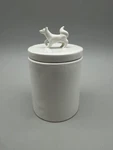 West Elm White Ceramic Canister W/ Dog Lid Modern Kitchen Storage Jar. Fixed Price $24.99.