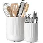 Le Tauci Utensil Holder For Kitchen Counter, 7.3"+5.4" Fluted Ceramic White. Fixed Price $36.66.
