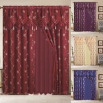 Window Curtain Blue Gold Linda Collection 2 Pcs Set With Valance Luxury. Fixed Price $29.99.