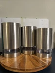 Stainless Steel & Acrylic Kitchen Canister Set 3 Round Food Storage. Fixed Price $26.95.